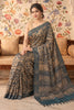 Teal And Beige Cotton Printed And Woven Border Saree