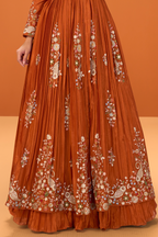 Rust Crepe Silk Embroidered Anarkali Suit With Skirt