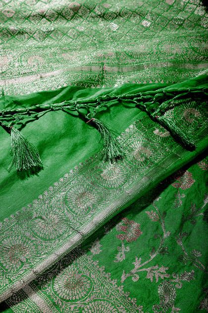 Green Color Zari Woven South Silk Saree