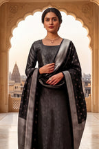 Black Banarsi Silk Woven Unstitched Suit Material