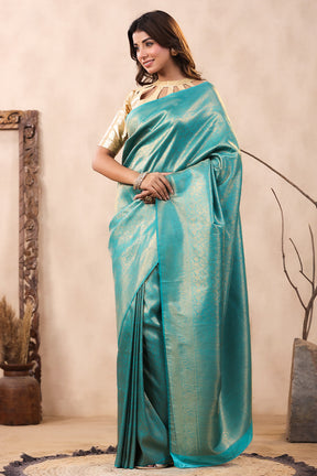 Turquoise Color Woven Silk Saree