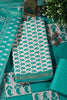 Cream & Teal Cotton Dabu Block Print Unstitched Suit Material
