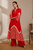 Red Mulberry Silk Printed Kurta Set