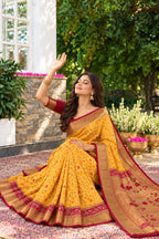 Mustard Silk Ikkat Woven Border Saree
