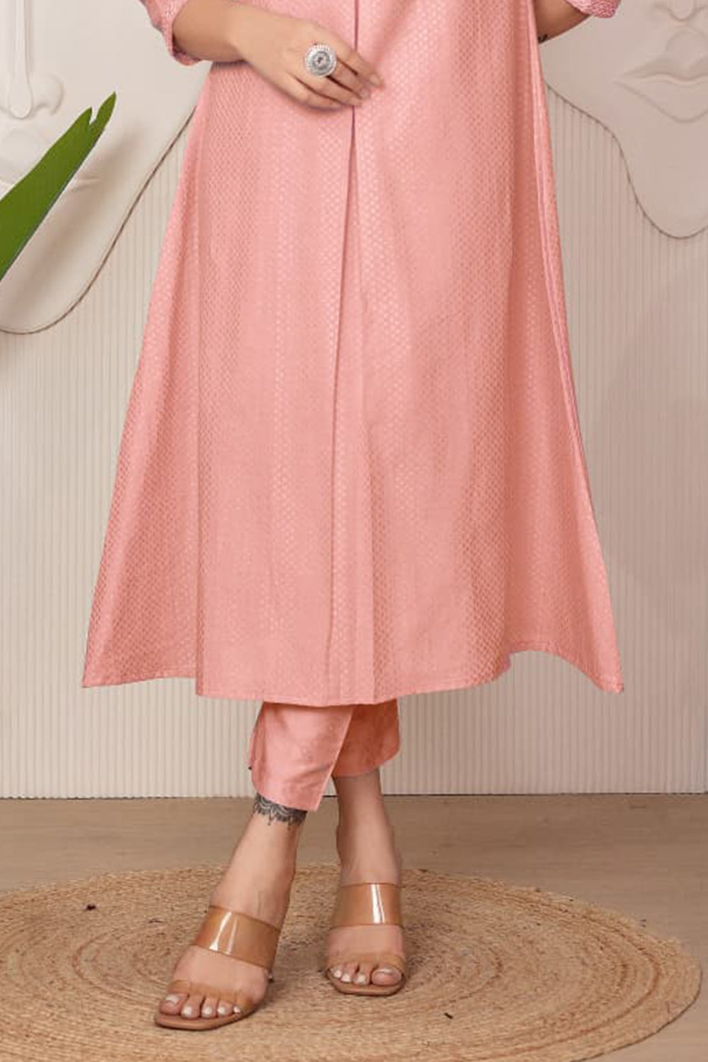 Pink Cotton Resham Embroidered Kurta Set