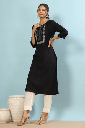 Black Color Cotton Embroidery Kurta