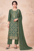 Green Zari Woven Silk Unstitched Suit Fabric