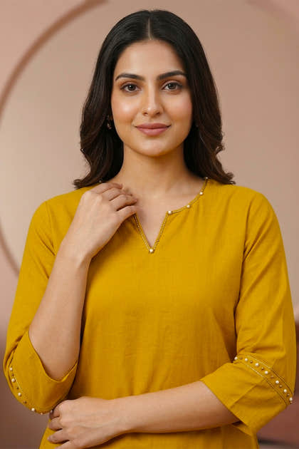 Mustrard Cotton Kurta Set