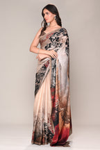Beige Color Jacquard Silk Printed Saree