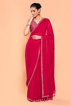 Valentine Red Color Georgette Saree With Readymade Blouse