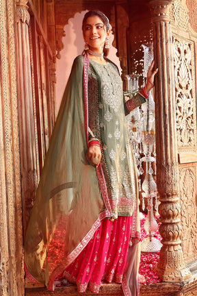 Olive Green Georgette Embroidered Suit with Gharara