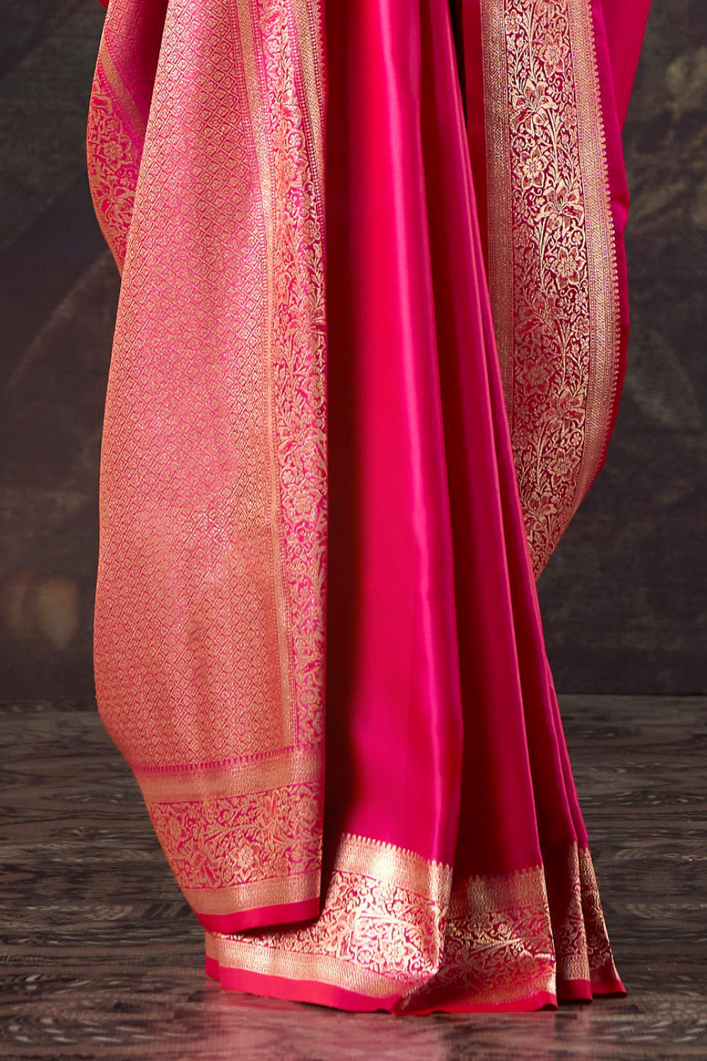 Dark Hot Pink Satin Silk Woven Saree