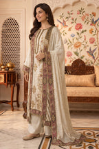 Cream Crepe Silk Printed And Handwork Suit