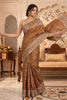 Brown Tussar Silk Printed And Zari Taar Woven Saree