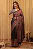 Black & Grey Pure Mulberry Silk Printed And Embroidered Saree