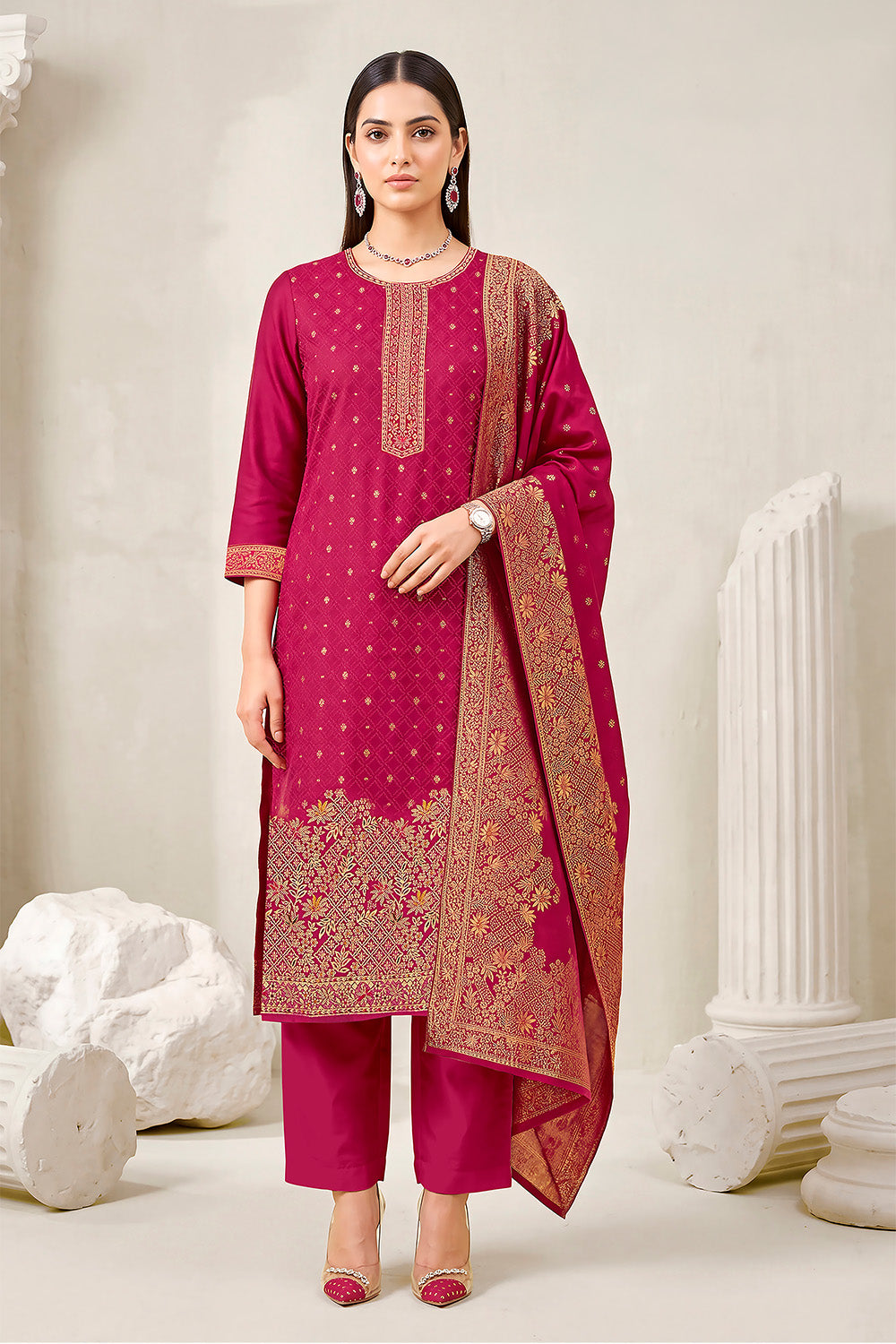 Rani Pashmina Zari Woven Unstitched Suit Material
