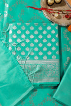 Sea Green Silk Zari Woven Unstitched Suit Fabric