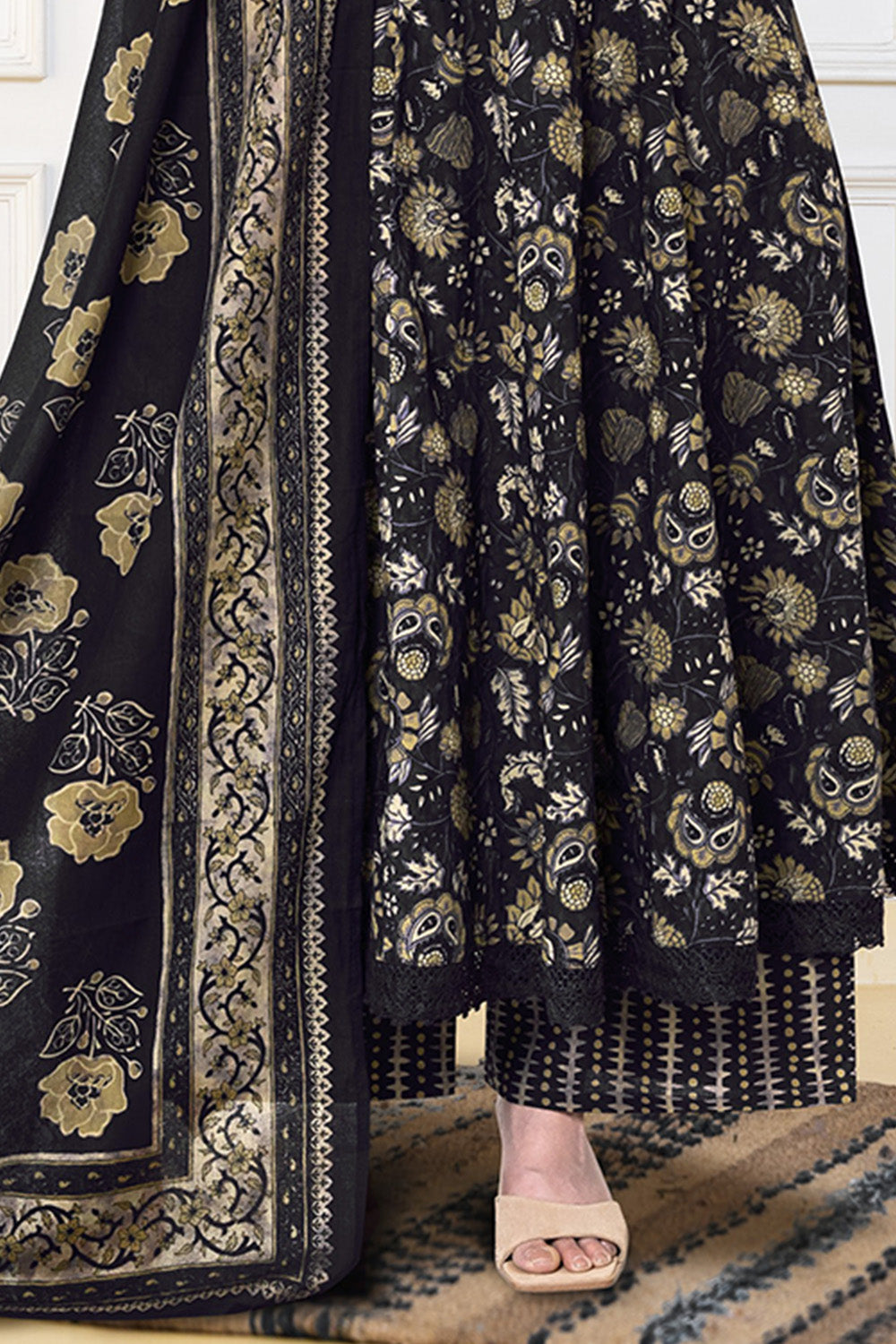 Dark Purple Cotton Floral Printed Anarkali Suit Set
