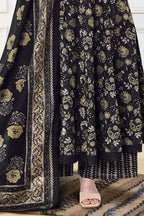 Dark Purple Cotton Floral Printed Anarkali Suit Set