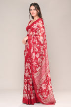 Maroon Color Floral Printed Chiffon Saree