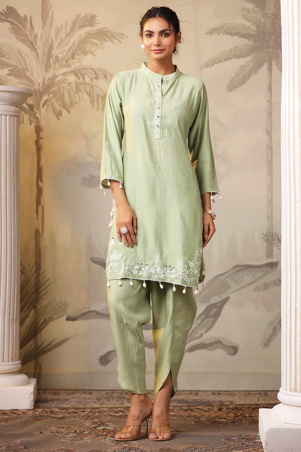 Pista Green Solid Color Muslin Kurta Set