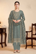 Grey Tissue Silk Embroidered Unstitched Suit Fabric