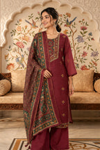 Light Maroon Chanderi Silk Printed Suit