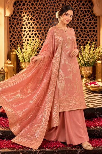 Pink Tissue Sequins Embroidered Unstitched Suit Material