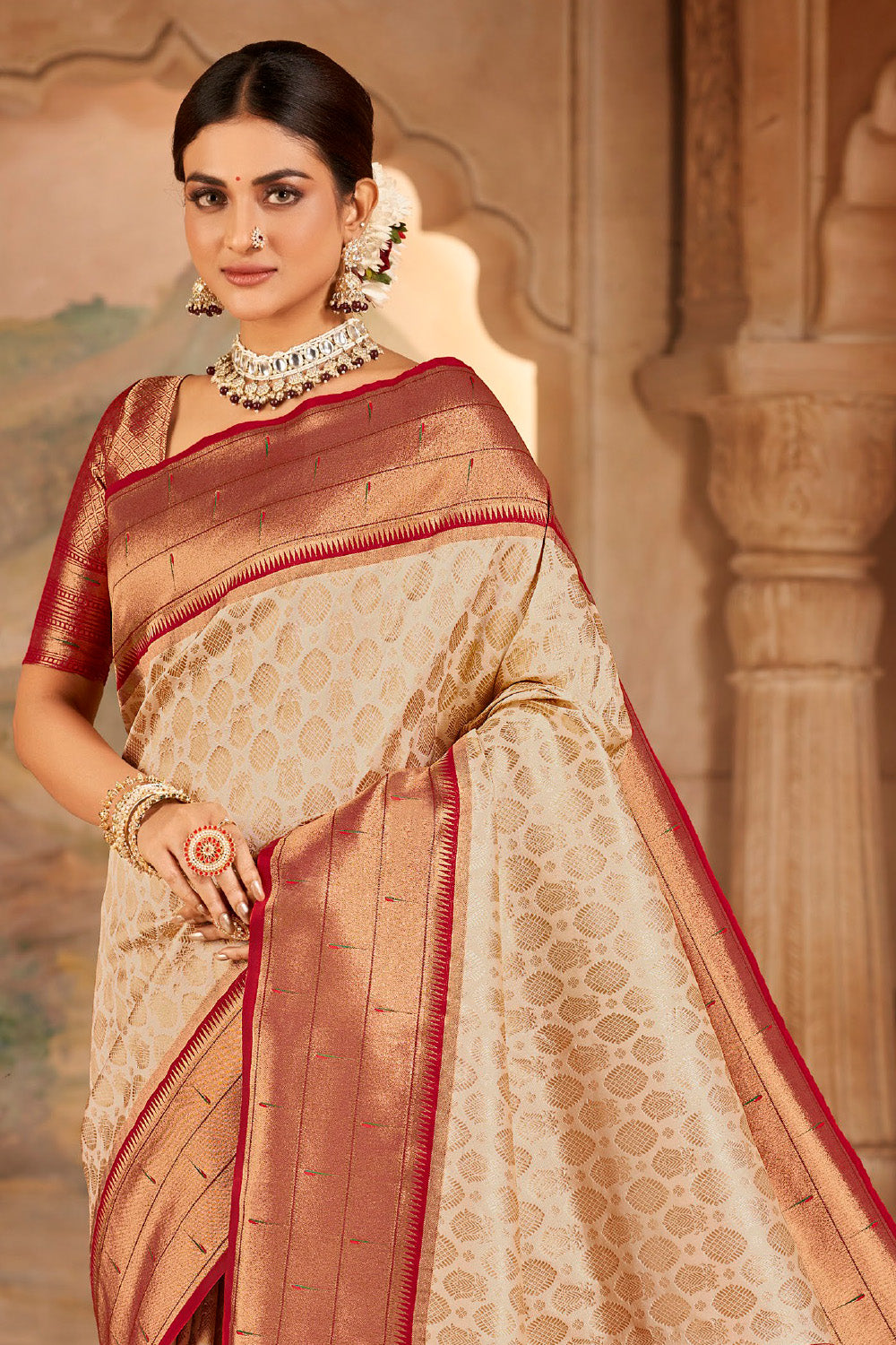 Beige Color Paithani Woven Silk Saree