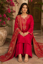 Rani Silk Embroidered Straight Suit With Banarsi Dupatta