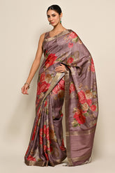Light Mauve Colour Printed Tussar Silk Saree.