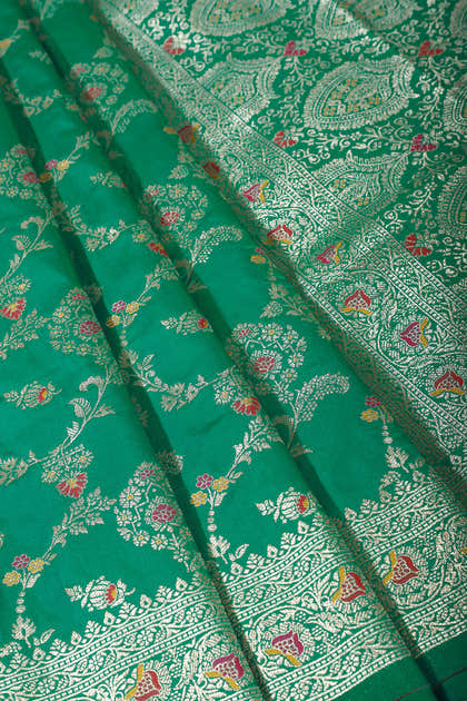 Sea Green Colour Banarasi Silk Woven Saree