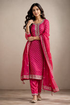 Rani Silk Zari Woven And Neck-Embroidered Unstitched Suit Material