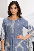 Grey Cotton Printed Suit Set