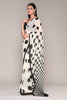 Cream And Black Color Polka-Dot Crepe Printed Saree