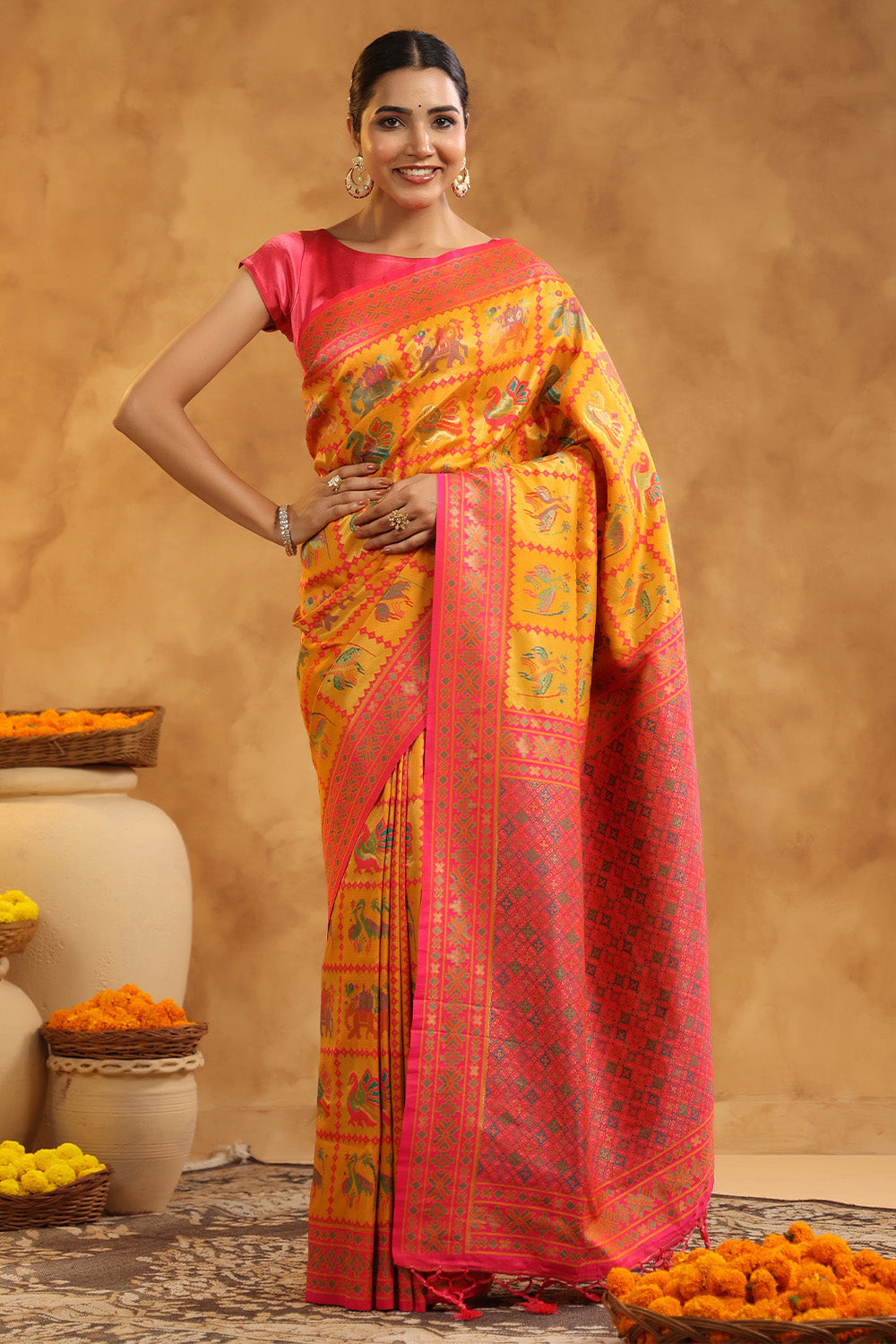 Mustard Colour Resham Woven Saree