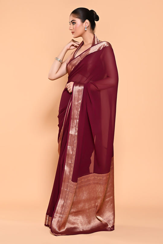 Purple Color Georgette Woven Saree
