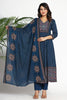Peacock Blue Color Cotton Printed Anarkali Suit