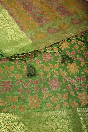 Mehandi Color Tussar Woven Silk Saree