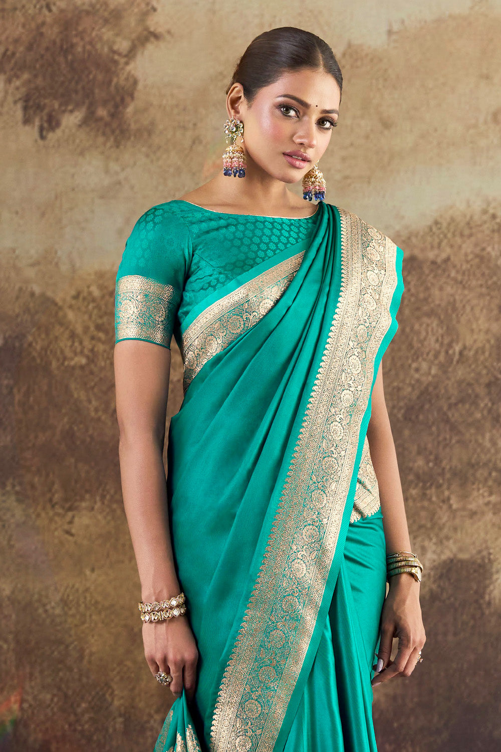Teal Eri Silk Zari Woven Saree