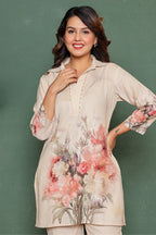 Cream Color  Khadi Cotton Printed Co-Ord Set