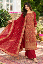 Maroon Floral Embroidered Georgette Unstitched Suit Material
