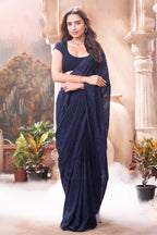 Navy Georgette Resham And Swaroski Embroidered Saree