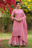 Dusty Pink Color Cotton Chikankari Work Suit With Gharara