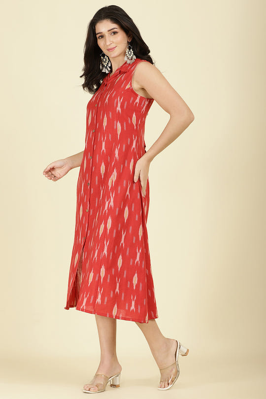 Red Cotton Printed Peonies Dress