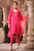 Cherry Red Pure Silk Sequins And Zari Embroiderd Suit Set