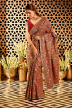 Maroon Georgette Heavy Embroidered Saree