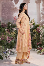 Cream Floral Printed & Zari Woven Silk Suit