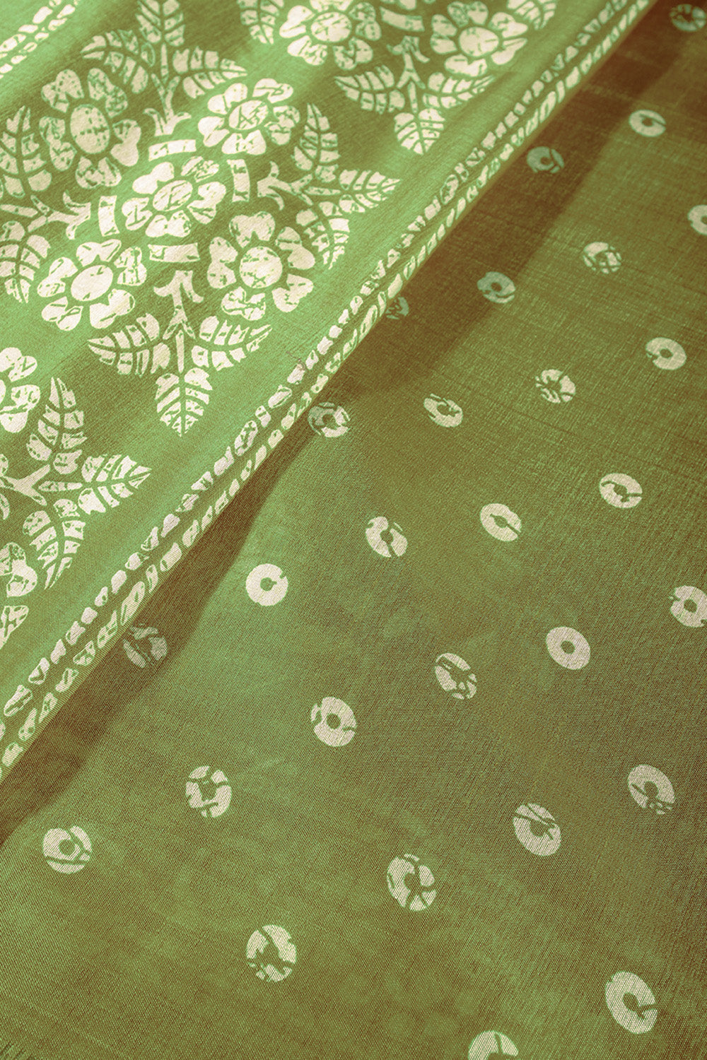 Green Color Cotton Silk Block Printed Saree