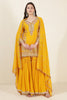Mustard Color Georgette Embroidered Suit With Gharara